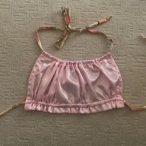 Pink Crop Halter Tie Top